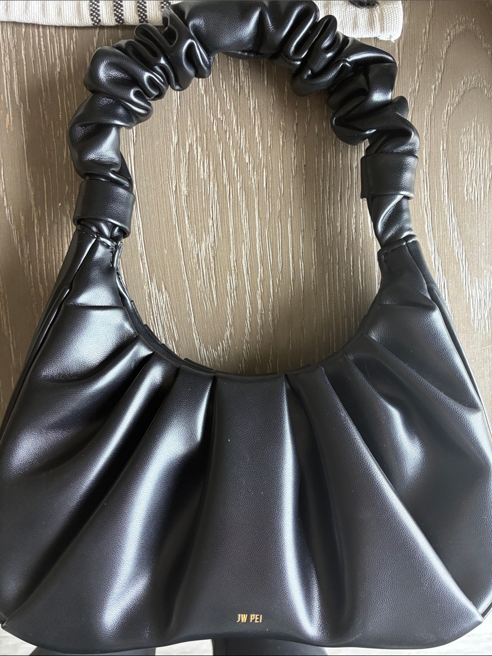 JW PEI Black Ruched Hobo Shoulder Bag